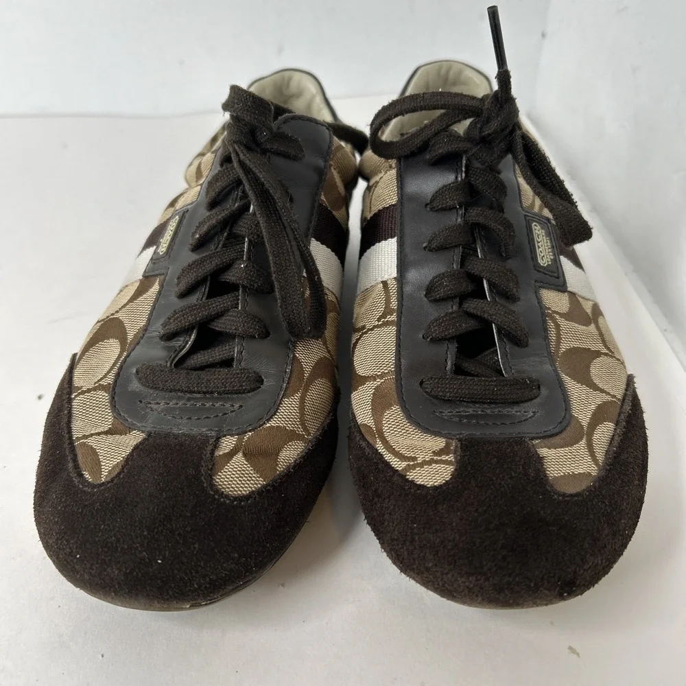 Coach Signature Joss Women's Size 9M Sneaker Shoes Suede Jacquard Monogram Brown